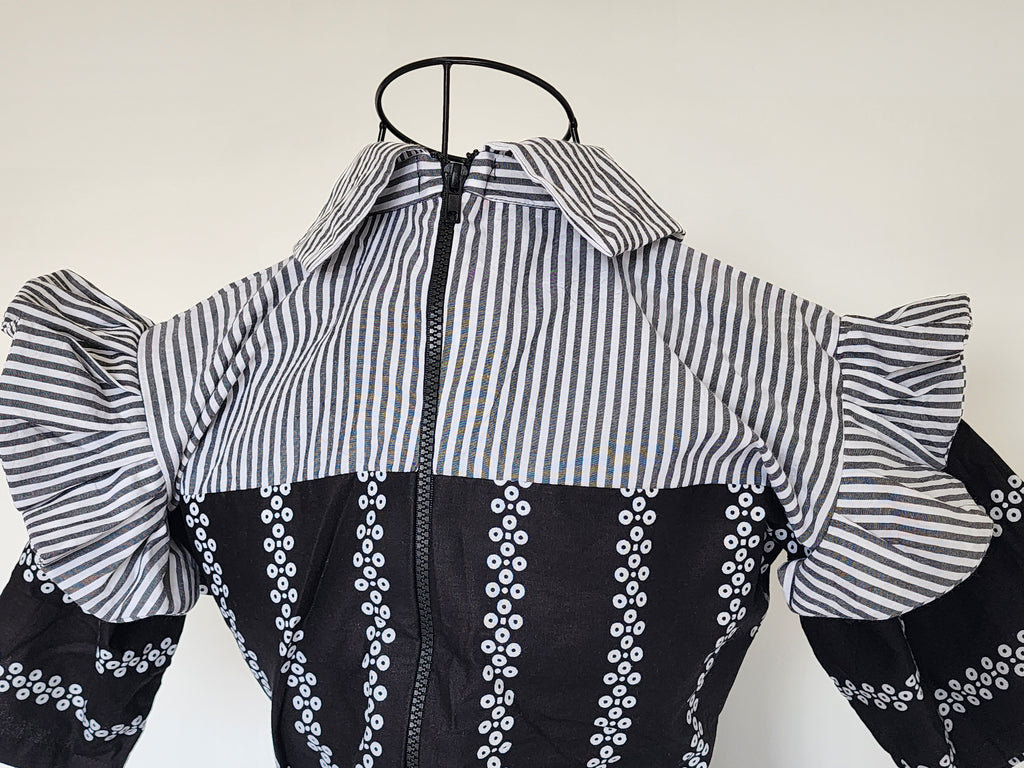 ADEOLA Monochrome Elegance Pocket Dress – Fully Lined African Print Shift Dress