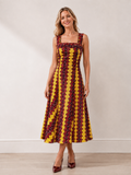 ZEE Side-Ruffle Square-Neck African Print Dress