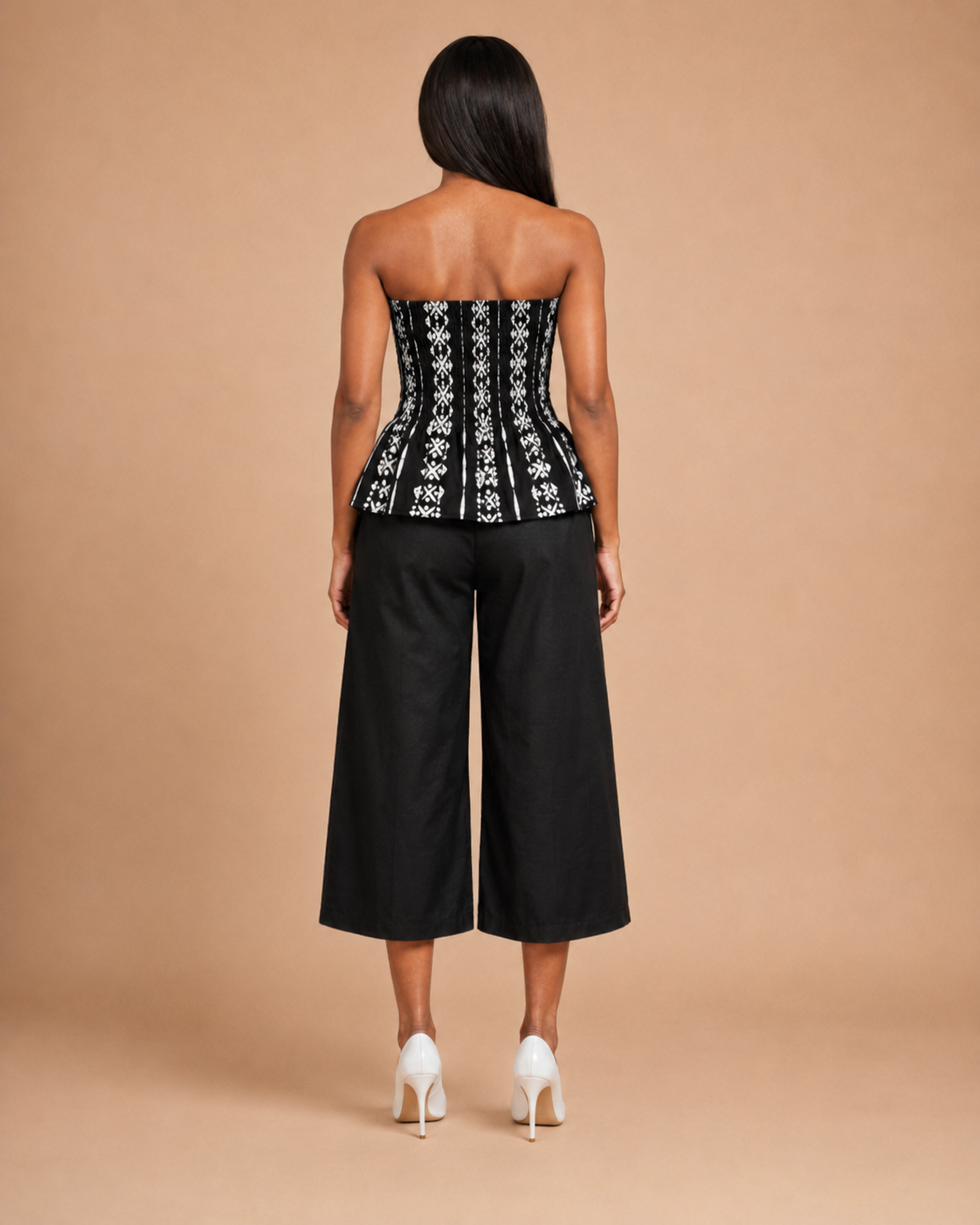 JIRU Black & White Smocked Peplum Trouser Co-ord Set