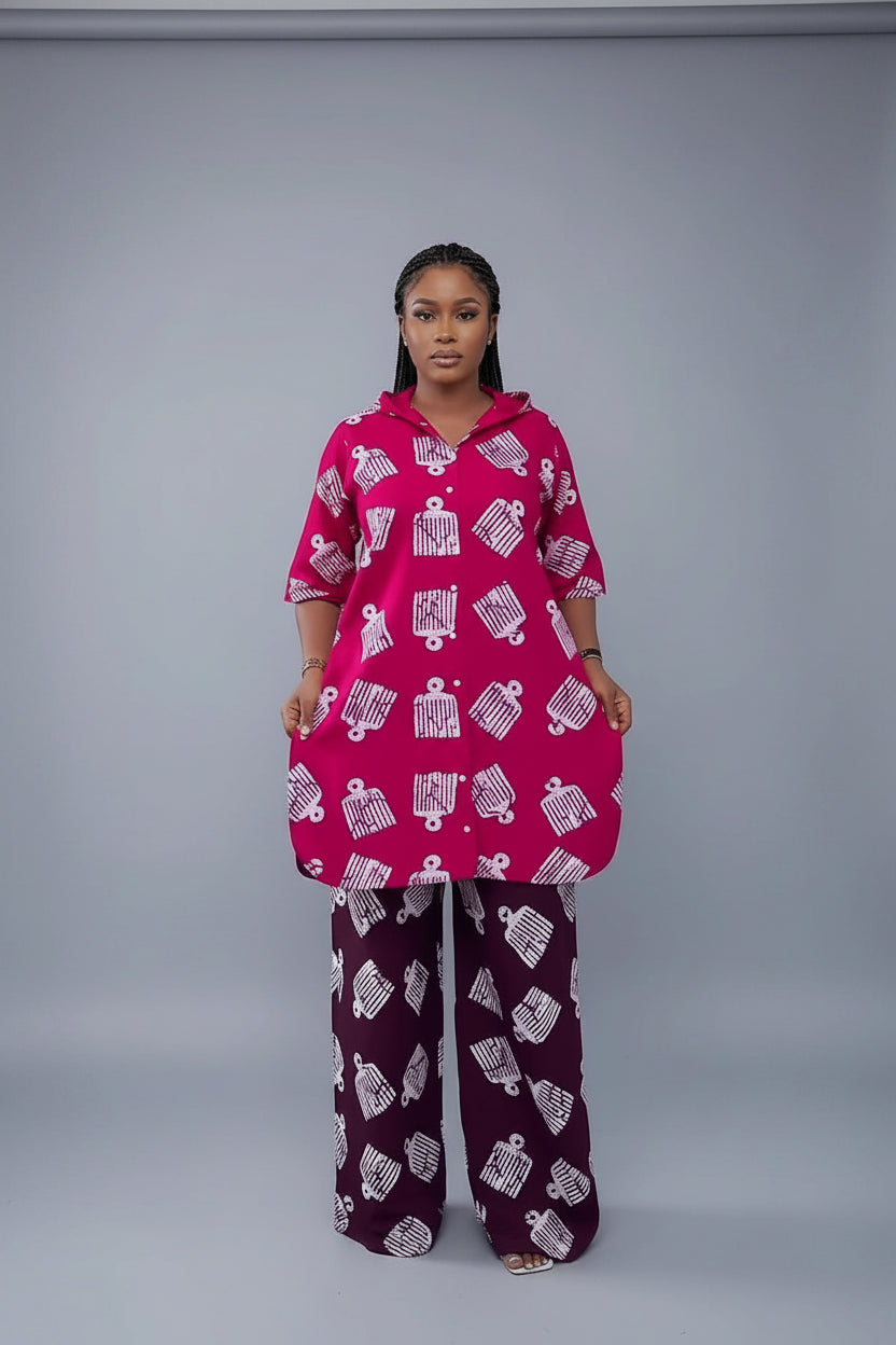 JO Two-Tone Hooded Ankara Co-ord Trouser Set