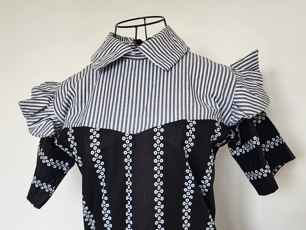 ADEOLA Monochrome Elegance Pocket Dress – Fully Lined African Print Shift Dress