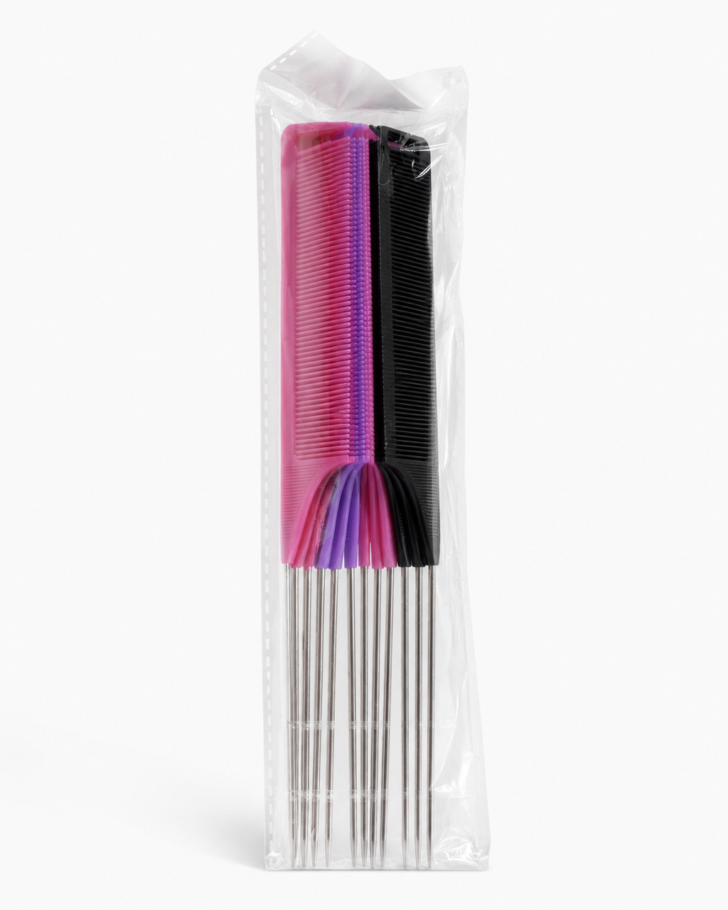 Fine-Tooth Metal Tail Styling Combs – Mixed Colours