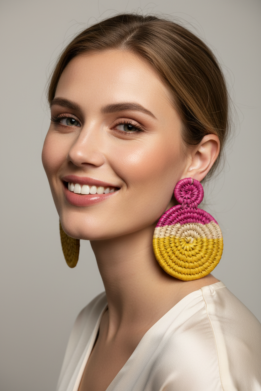 SALLY Handcrafted Raffia Statement Earrings