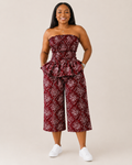 JIRU Burgundy & White Smocked Peplum Trouser Co-ord Set for Women