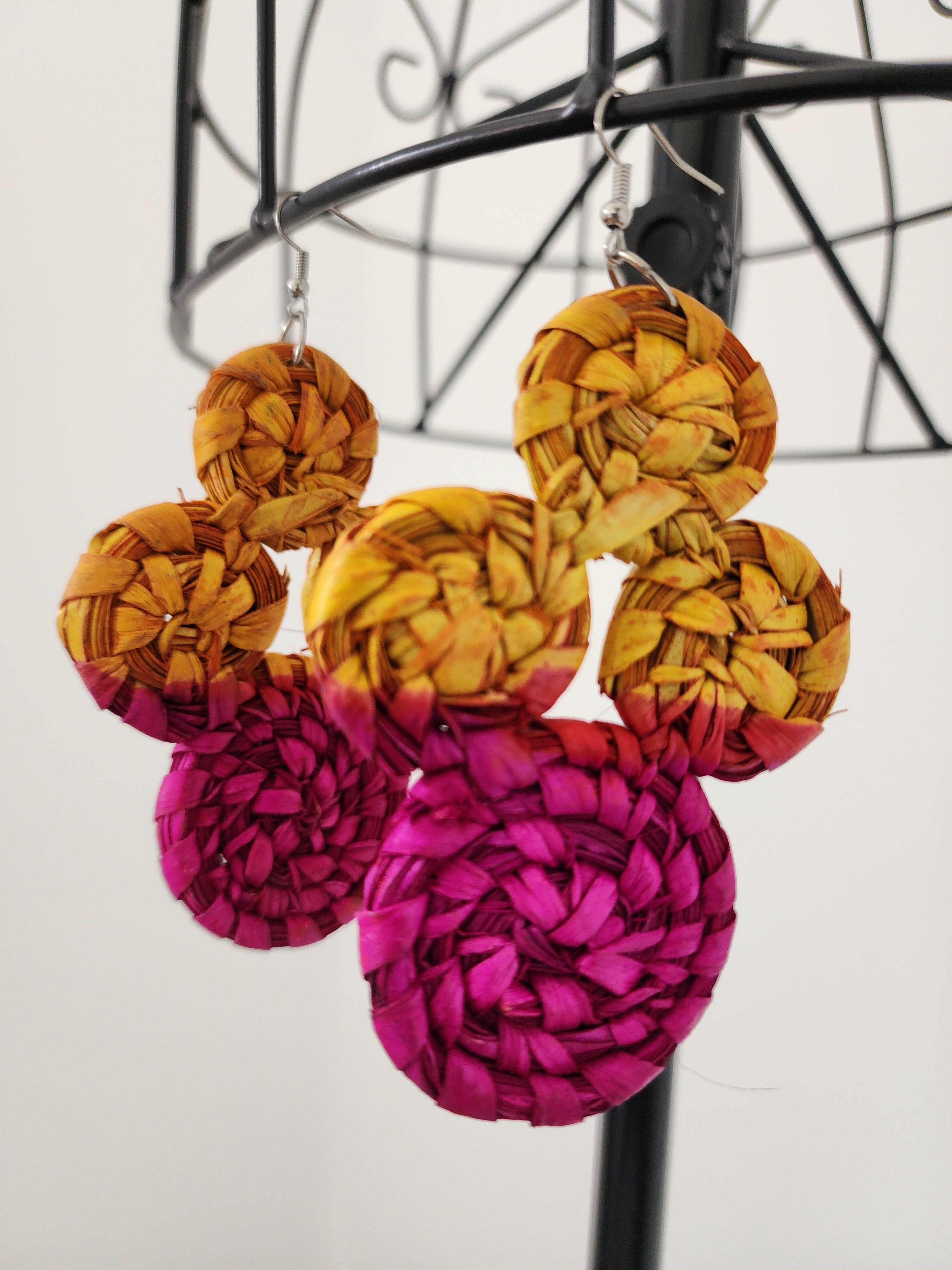 ROSE pair - Handmade Raffia Statement Earrings | Boho Summer Accessory | Gift for Her