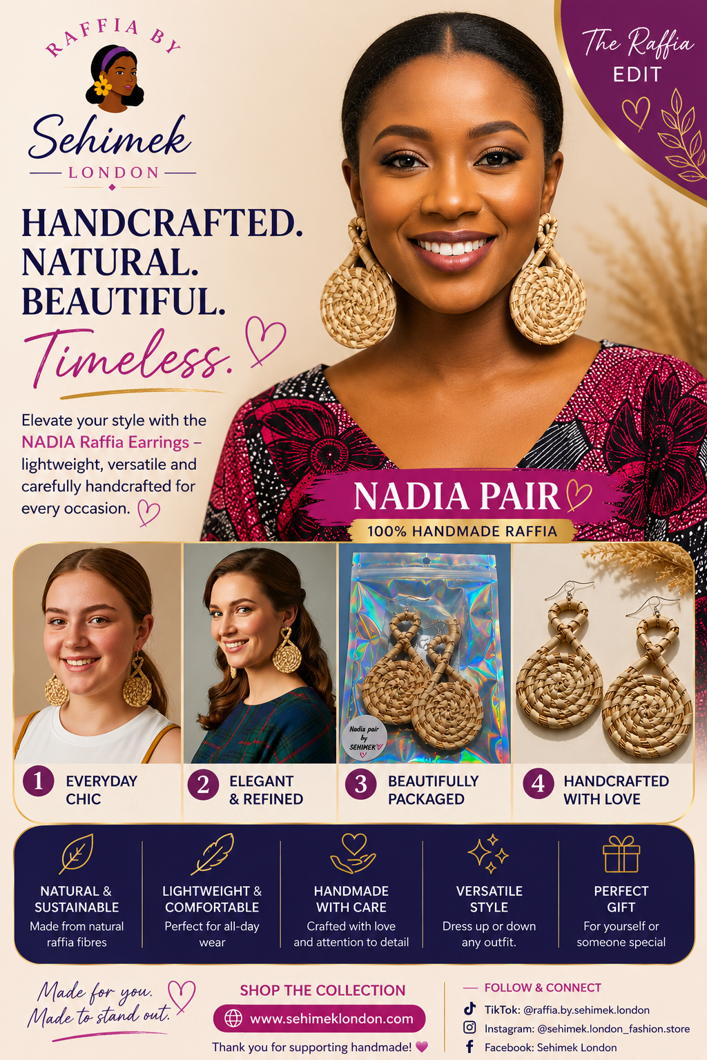 NADIA Handcrafted Raffia Statement Earrings