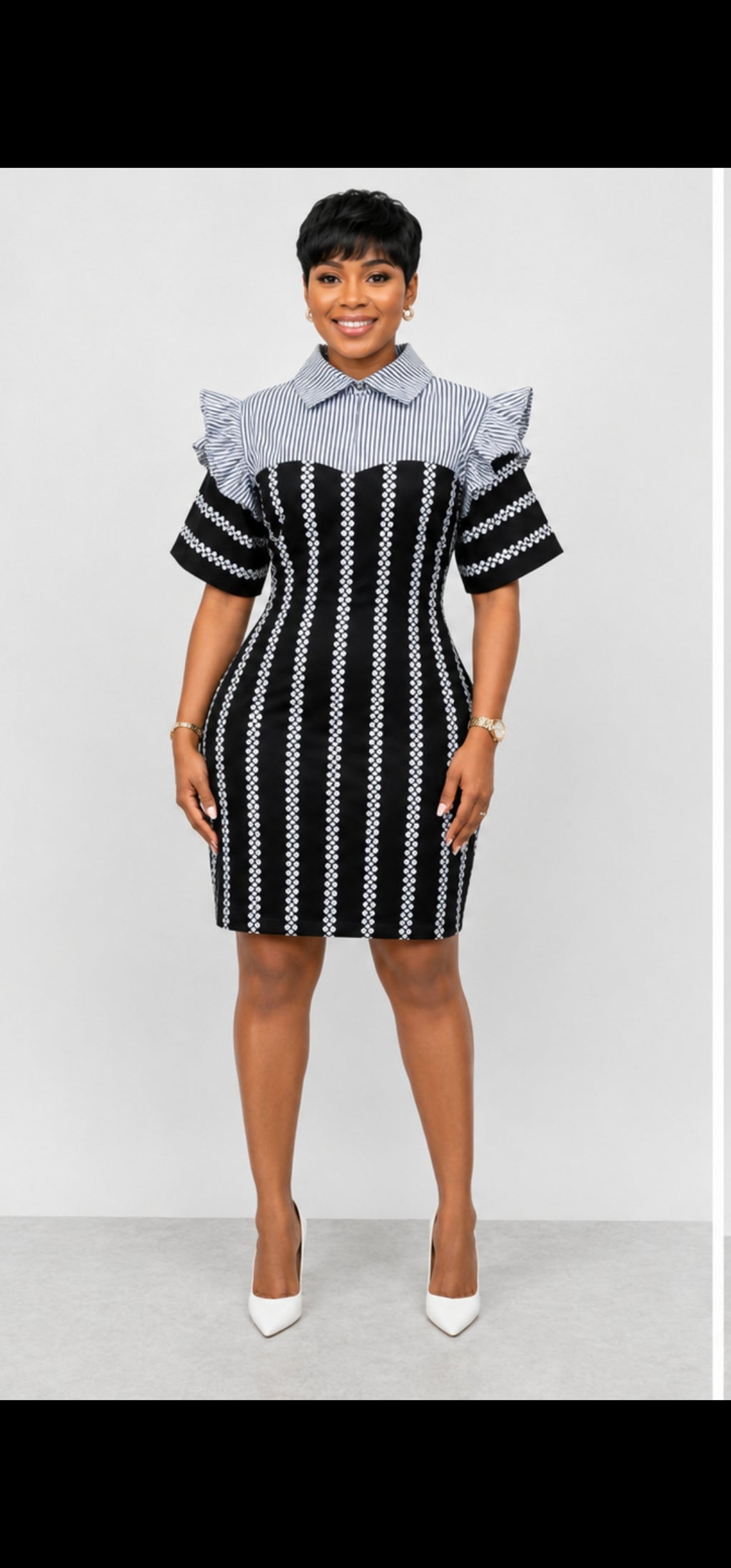 ADEOLA Monochrome Elegance Pocket Dress – Fully Lined African Print Shift Dress