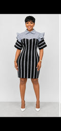 ADEOLA Monochrome Elegance Pocket Dress – Fully Lined African Print Shift Dress