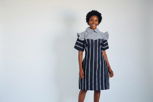ADEOLA Monochrome Elegance Pocket Dress – Fully Lined African Print Shift Dress