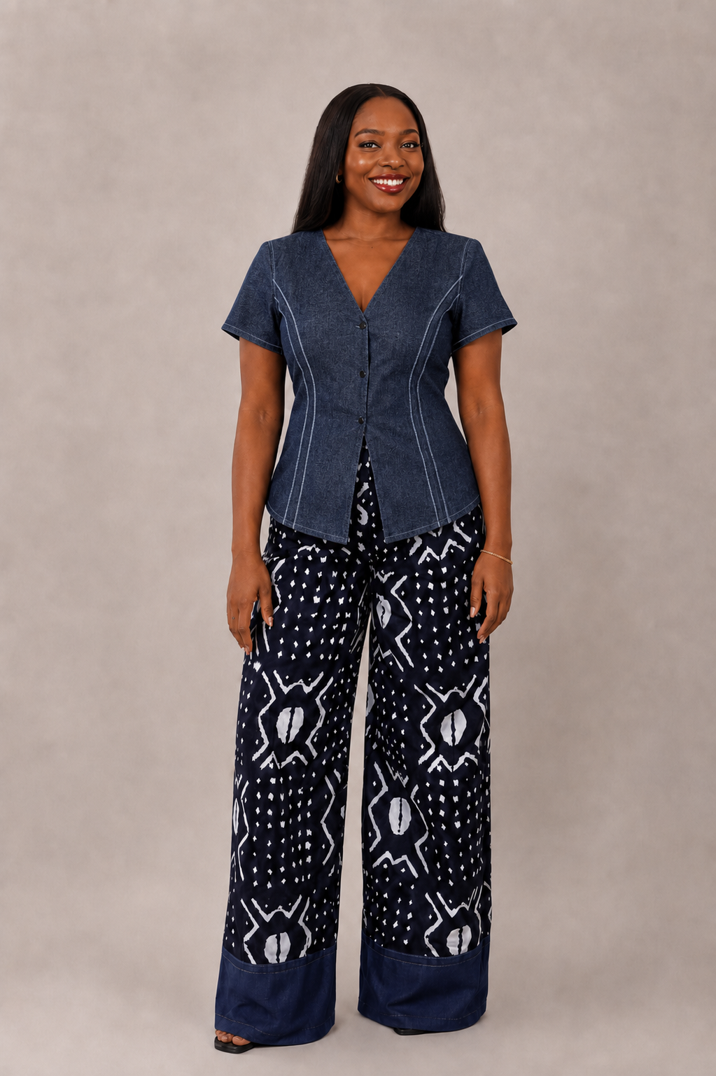 BLISS Denim Detail African Print Co-ord Set